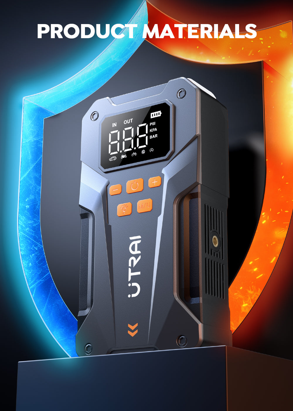 UTRAI 5000A Jump Starter with 150PSI Air Compressor, 12V Battery Booster & Power Bank for All Gas/10.0L Diesel Engines