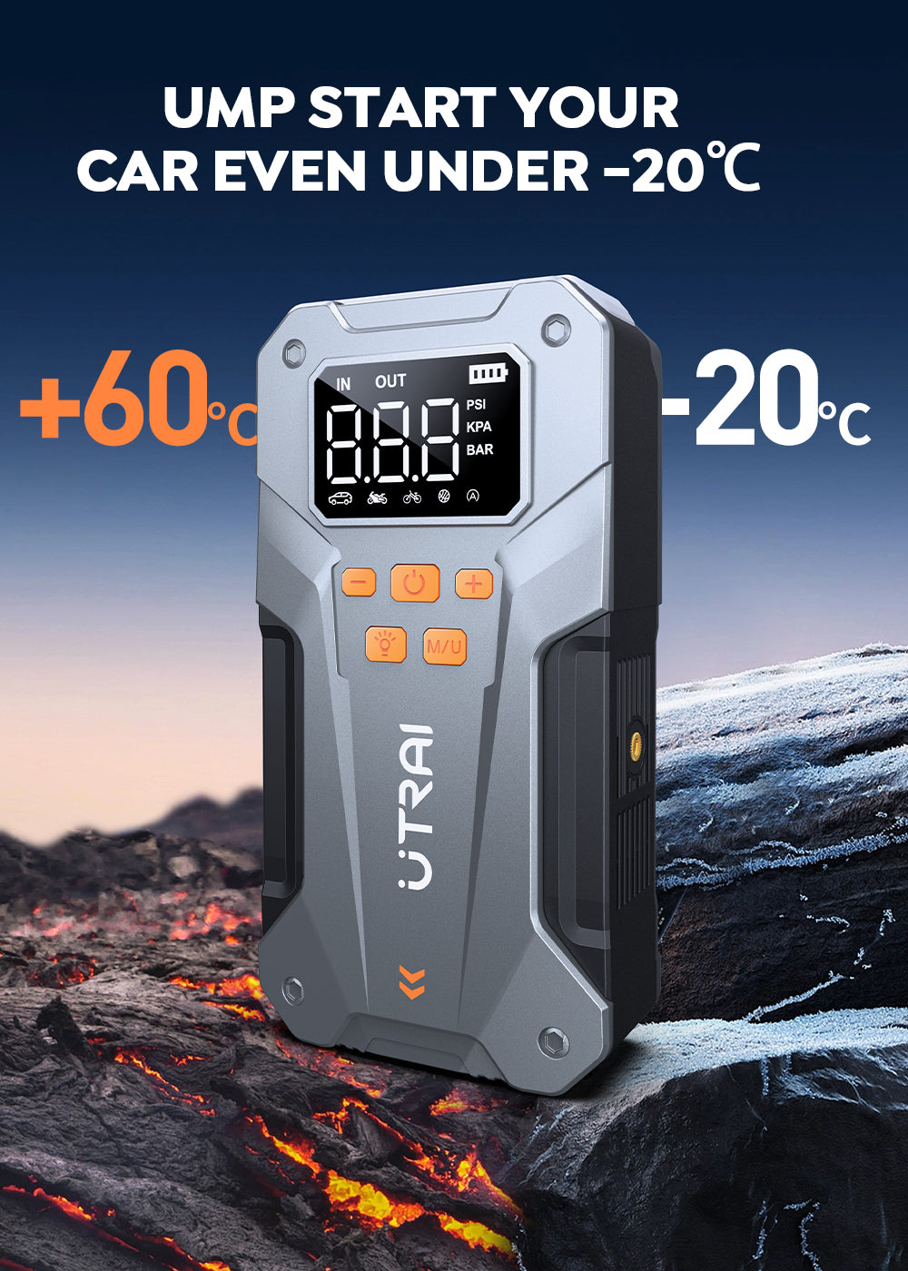 UTRAI 5000A Jump Starter with 150PSI Air Compressor, 12V Battery Booster & Power Bank for All Gas/10.0L Diesel Engines