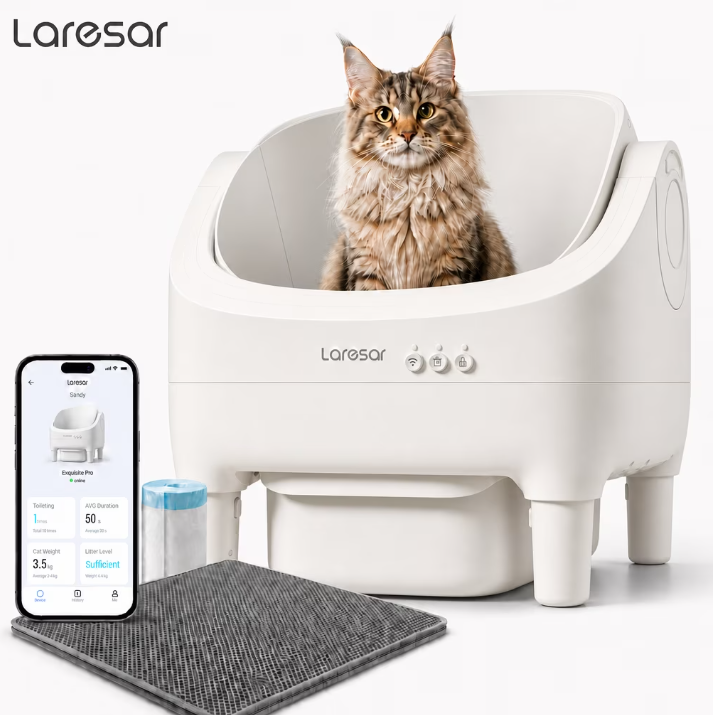 Laresar Self-Cleaning Cat Litter Box, Automatic Litter Box with Wifi App Control & Large Capacity, Cat Mat, Cleaning Kit Liner & Odor-Removal