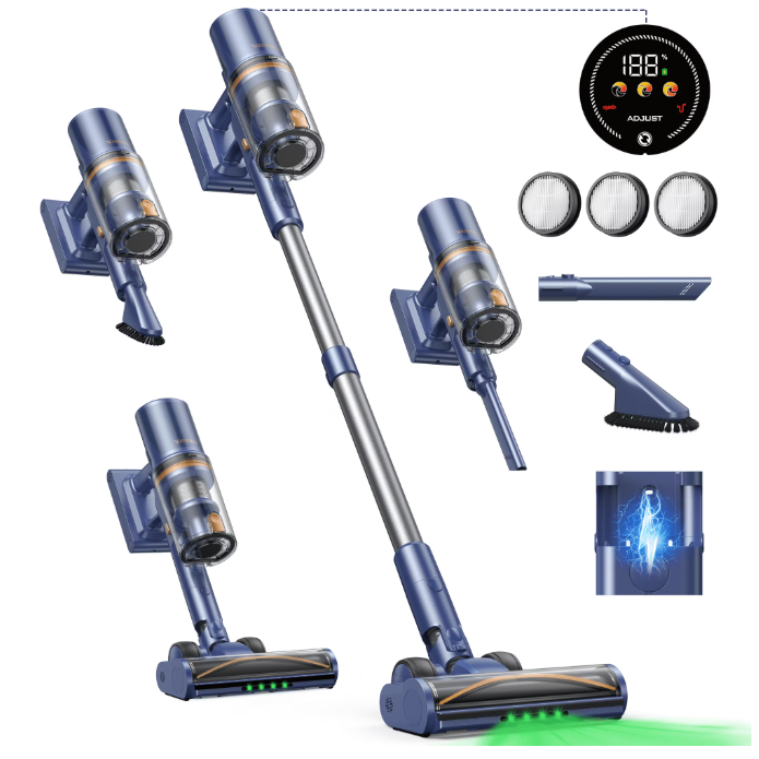 Laresar V11 Cordless Stick Vacuum Cleaner 650W 75Kpa Strong Suction, 90Mins Runtime Long-Lasting Battery for Carpet Pet Hair Large Home